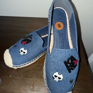 Karl Lagerfeld Denim Espadrilles with Cat Motif